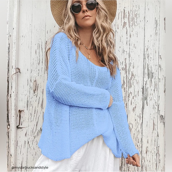 Wooden Ships Key West Crew Cotton Sweater S/M Sky Blue Oversized Boxy Beachy - Picture 1 of 13